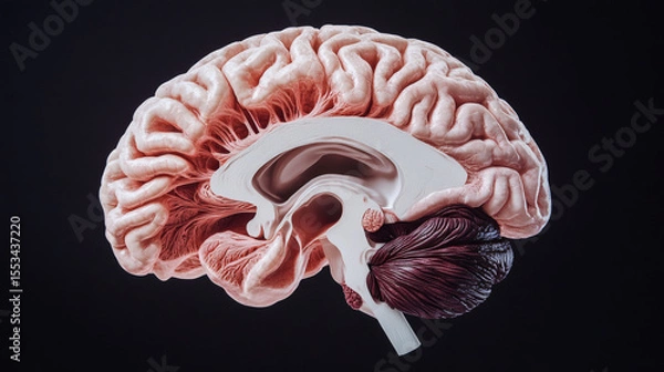 Obraz Pathology of Alzheimer’s Disease, Artistic representation of a brain with intricate details on a dark background.

