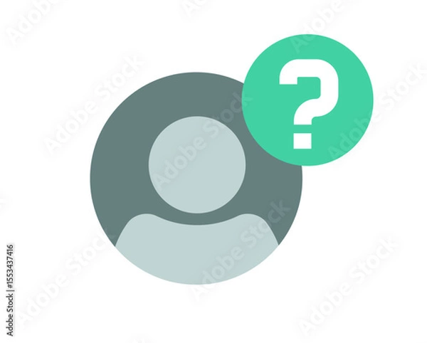 Fototapeta Anonymous unknown person icon vector graphic, hidden guest account sign symbol silhouette, mysterious user identity profile with question mark pictogram flat cartoon, suspect incognito man image