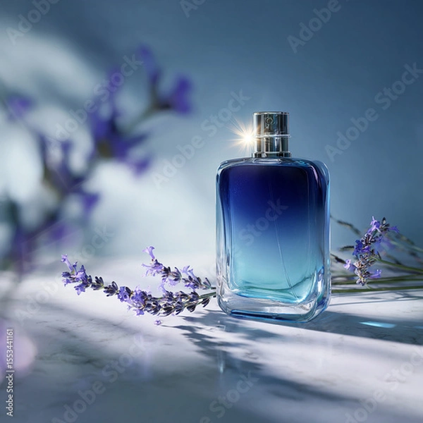Obraz A Delicate Perfume Bottle on a Pristine White Marble with Lavender Flower