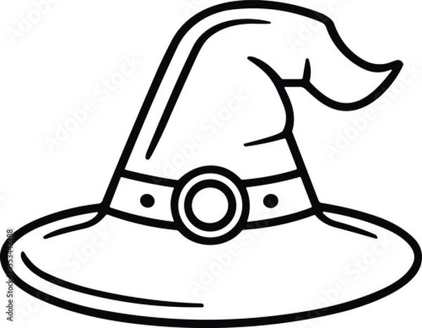 Fototapeta Elegant Pointed Witch Hat Line Art Vector – Simple Black Outline for Halloween and Fantasy Projects