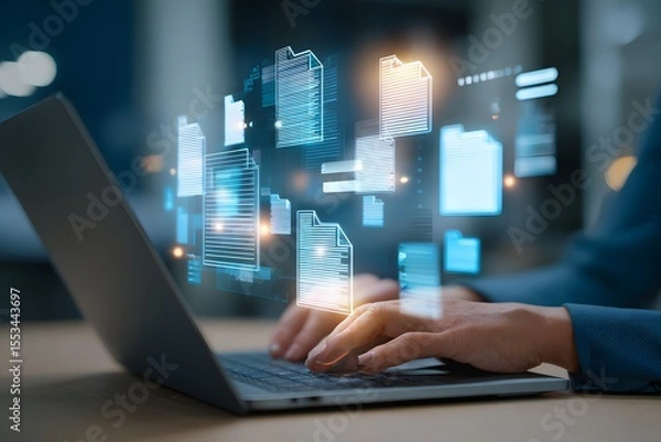 Obraz Digital Document Management on Laptop.