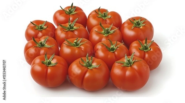 Obraz Overhead shot showing loosely scattered red tomatoes artistically positioned to mimic Spainâ€™s geographical shape on a plain background