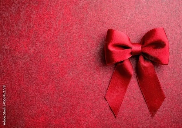 Fototapeta Elegant Red Bow on Smooth Red Background for Gift Presentation