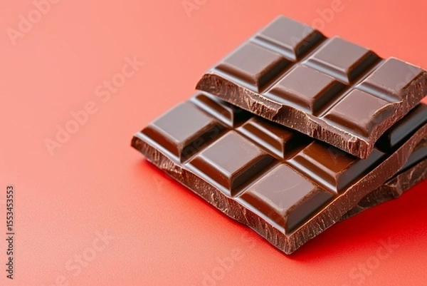Obraz Dark Chocolate Squares on Red Background