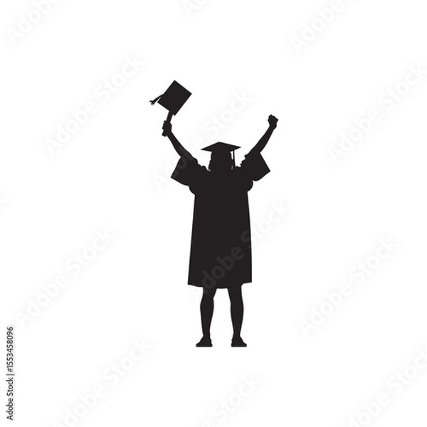 Fototapeta Graduate throwing cap icon. Student tossing cap in joy symbol of graduation ceremony.