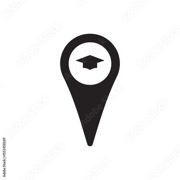 Fototapeta Map pin graduation icon. Location pin with graduation cap study place locator.