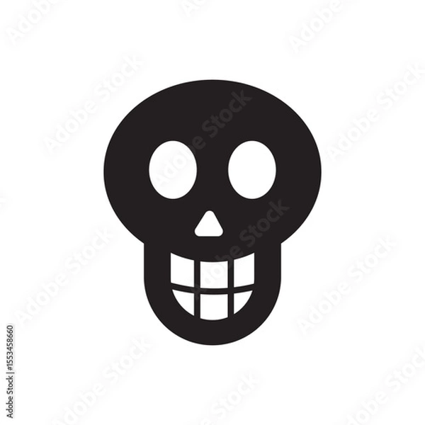 Fototapeta Smilling skull symbol icon. Minimalist cartoon skull icon with happy expression.