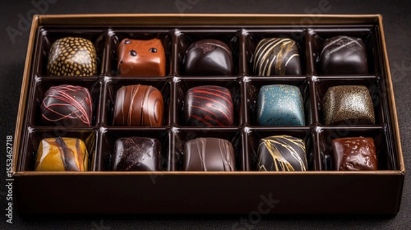 Obraz Gourmet chocolate assortment in elegant box with unique designs