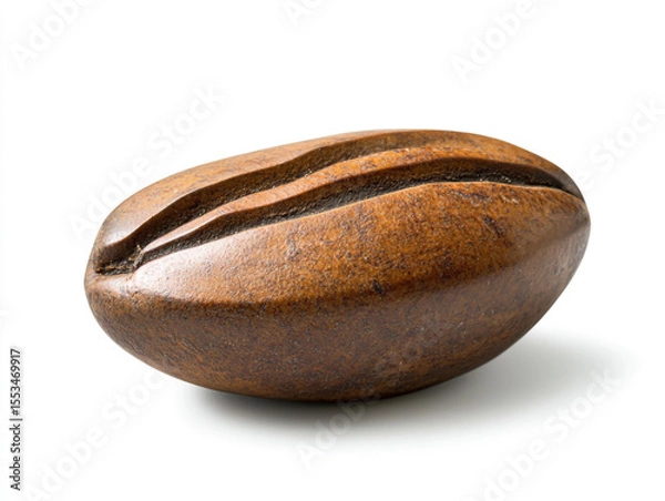 Obraz Single coffee bean with natural shine and detailed grooves, isolated on clean white background