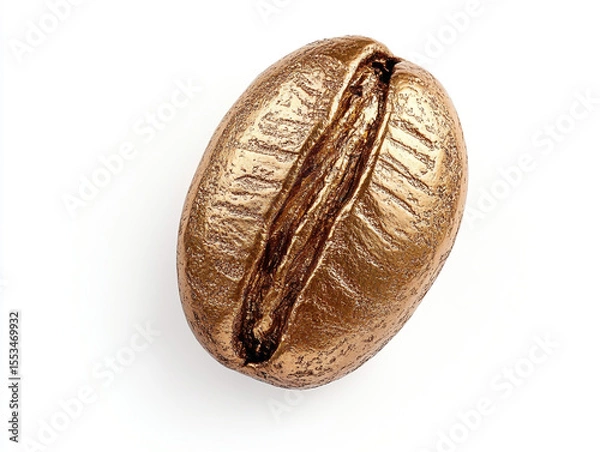 Obraz Single coffee bean with natural shine and detailed grooves, isolated on clean white background