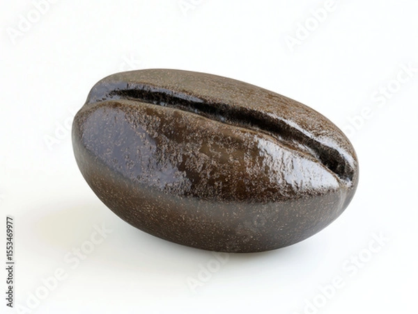 Obraz Single coffee bean with natural shine and detailed grooves, isolated on clean white background