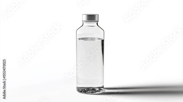 Obraz Sleek water bottle standing upright, crystal-clear water inside, label-free design, high-resolution product mockup style