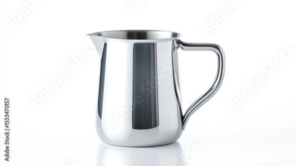 Obraz Stainless steel milk frothing pitcher isolated on white background