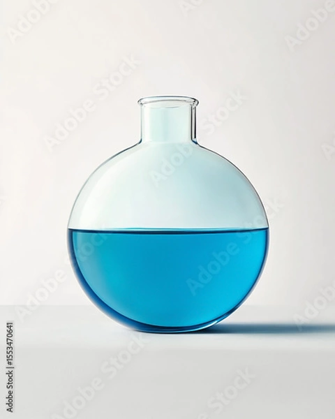 Obraz Transparent round bottom flask containing bright blue chemical solution, minimalistic composition on white background