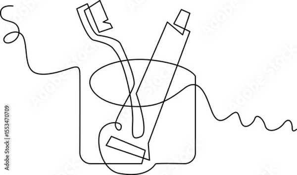 Obraz Continuous one line toothbrush and toothpaste, line art, one continuous line, simple, hand drawn and sketch style. for icons, symbols, signs or logos, Vector Illustration