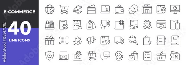 Fototapeta E-Commerce Line Icons Set. Outline Web Icons. Editable Stroke