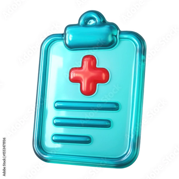 Fototapeta 3D Translucent Icon Style Clipboard With Red Cross Symbol Isolated on Transparent Background