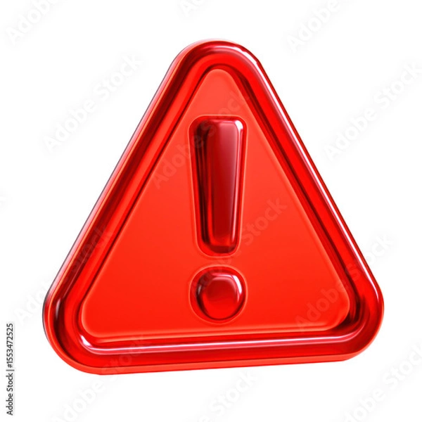 Fototapeta Three Dimensional Translucent Red Alert Icon on Transparent Black Background