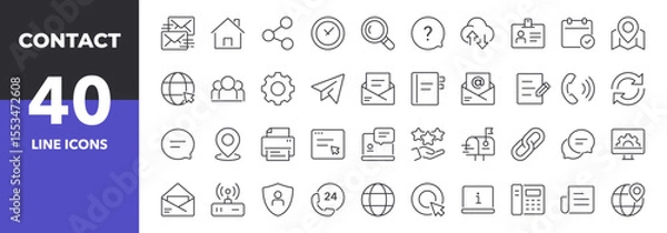 Fototapeta Contact Line Icons Set. Outline Web Icons. Editable Stroke