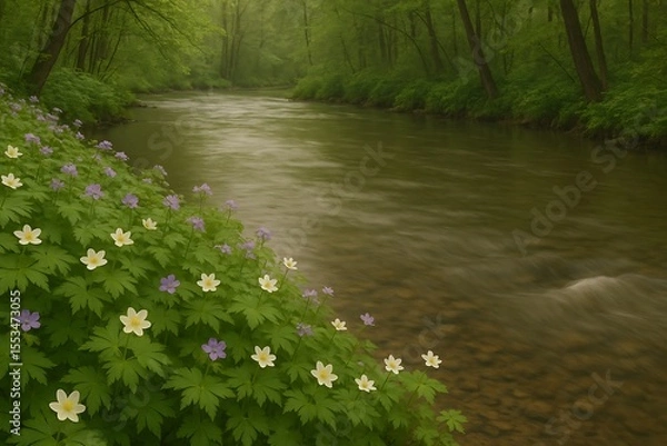 Obraz Wildflowers by Forest Stream in Spring