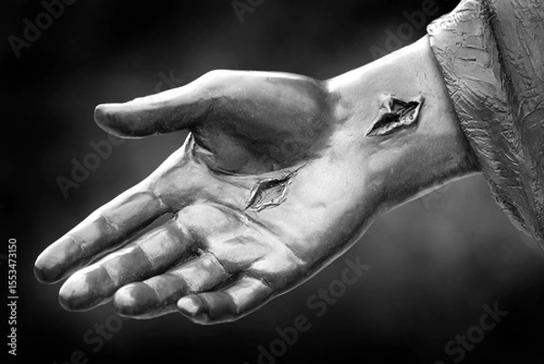 Fototapeta Statue of Jesus Christ the Savior Nail Marks from Crucifixion Atonement and Resurrection
