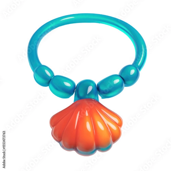 Fototapeta 3D Translucent Icon Style Necklace with Shell Pendant against Transparent Background in Vibrant Orange and Blue Colors