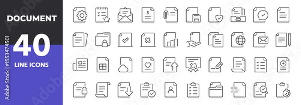 Fototapeta Document Line Icons Set. Outline Web Icons. Editable Stroke