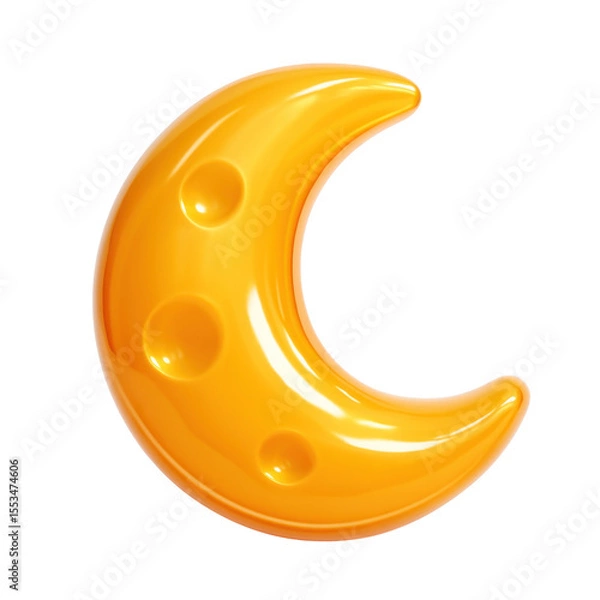 Fototapeta 3D Translucent Icon Style Golden Crescent Moon Against Transparent Background