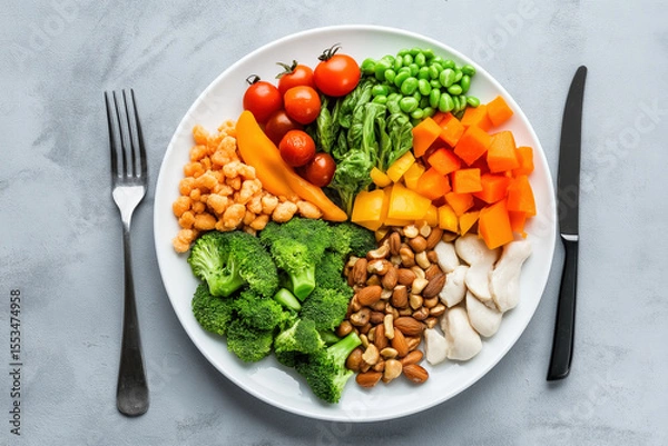 Obraz Nutritious and vibrant food plate with a mix of vegetables, legumes, and lean protein