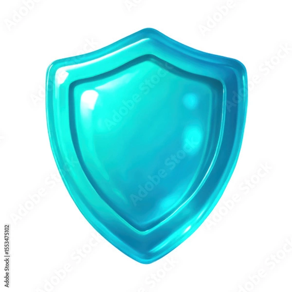 Fototapeta Three-dimensional Translucent Shield Icon with Blue Tones and Glossy Finish on a Transparent Background