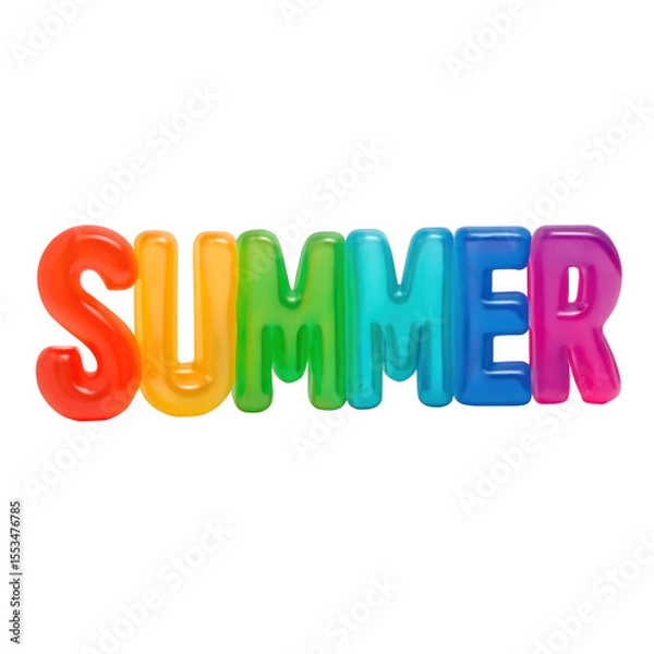 Fototapeta 3D Translucent Icon Style Summer Text in a Rainbow Gradient Isolated on a Transparent Background Emphasizing Bright Colors and Summer Vibes