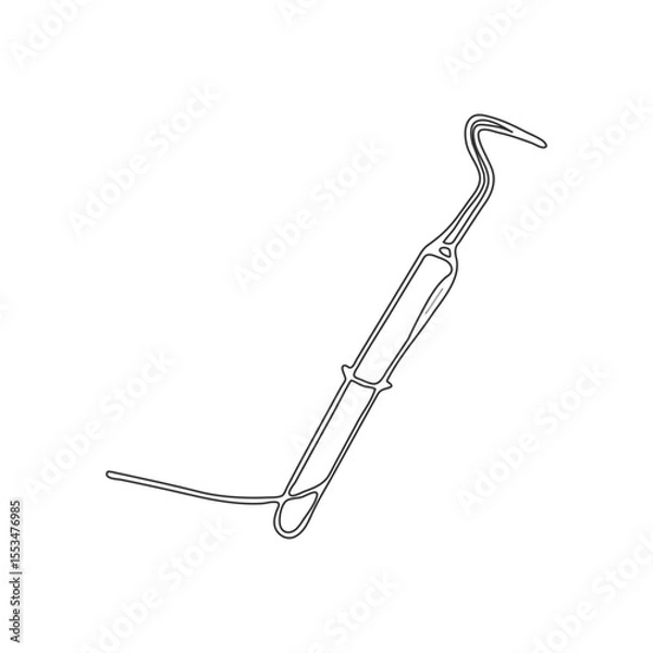 Fototapeta One line art Dental Pick vector illustration. Line art, one continuous line, simple, hand drawn and sketch style. For icons, symbols, signs, or logos. Cosmetics related projects.