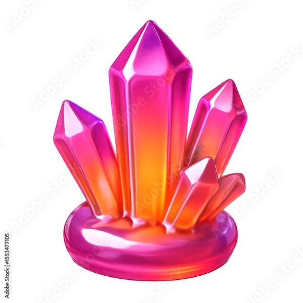 Fototapeta 3D Translucent Icon Style Crystal Gem With Pink Orange Glow and Shiny Texture