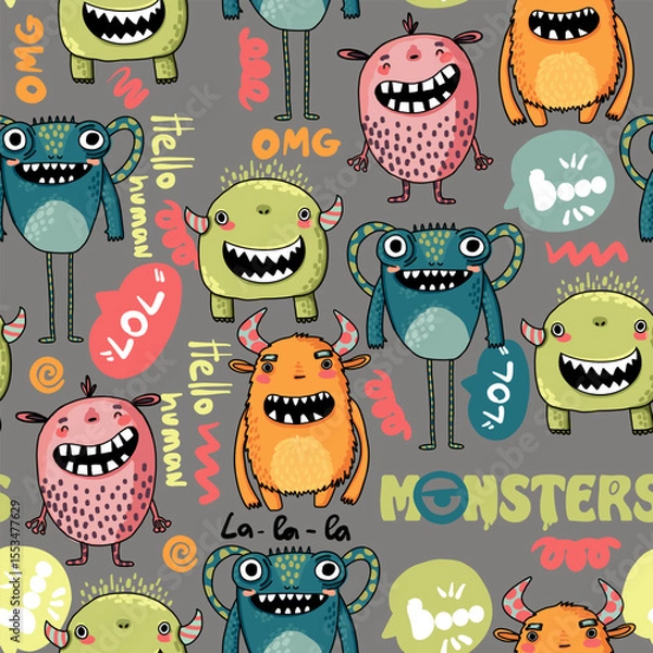 Obraz seamless cool monsters pattern vector illustration