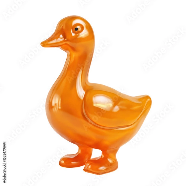 Fototapeta Translucent Orange 3D Duck Icon Isolated on Transparent Background with Playful and Shiny Gloss Depiction
