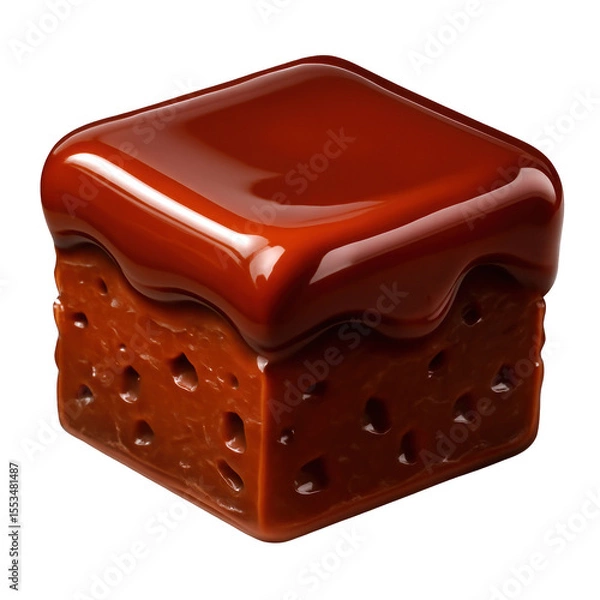 Fototapeta Translucent 3D Icon Style Brownie Dessert with Glossy Chocolate Icing on a Transparent Background