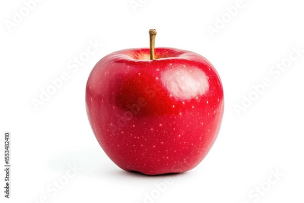 Obraz Ripe red apple with a glossy surface and a short stem, isolated on a white background
