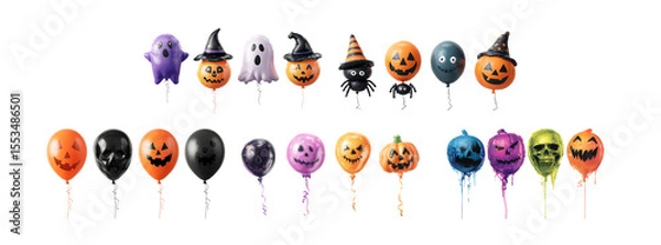 Obraz Pack of Halloween Balloons Festive JackoLantern  Ghost Designs for Parties against transparent Background