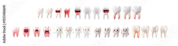 Obraz Pack of Charming Cartoon Teeth A Visual Guide to Oral Health against transparent Background
