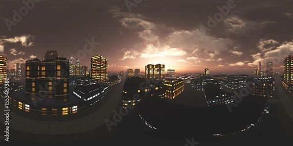Fototapeta Night city, HDRI, equidistant projection, Spherical panorama, panorama 360, environment map, 3D rendering