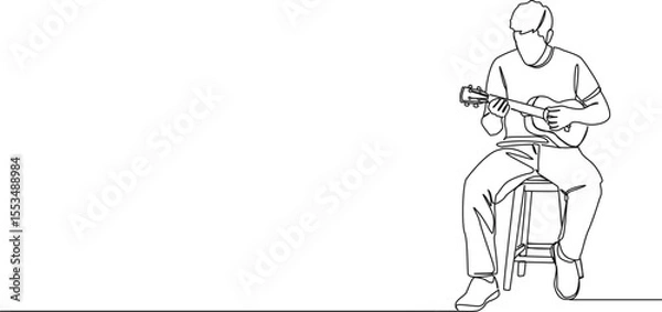 Obraz continuous single line drawing of male musician playing ukulele, line art vector illustration