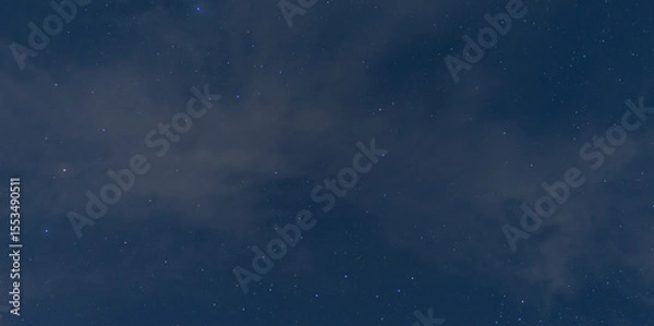 Fototapeta Panorama blue night sky milky way and star on dark background.Universe filled with stars, nebula and galaxy with noise and grain.Photo by long exposure and select white balance.Dark night sky.
