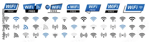 Fototapeta Wifi icon set. Wifi zone. Remote access and radio waves communication symbols. Free wifi signs set. Internet connection symbol. Modern UI website navigation. Vector illustration