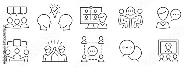Fototapeta Communication icons set. Contact icons. Business training and workshop excellent icons. Discussion, speech bubble icon. Vector illustration