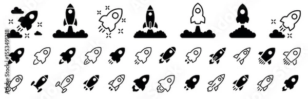 Fototapeta Rocket icon set. Rocket launch icon collection. Startup symbol. Launch spaceship or spacecraft. Rocket fast flying for space. Vector illustration.
