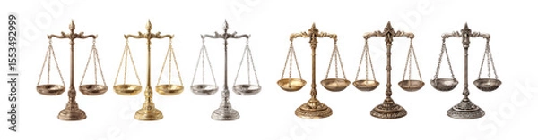 Fototapeta Pack of Justice Scales A Collection of Ornate Balances against transparent Background