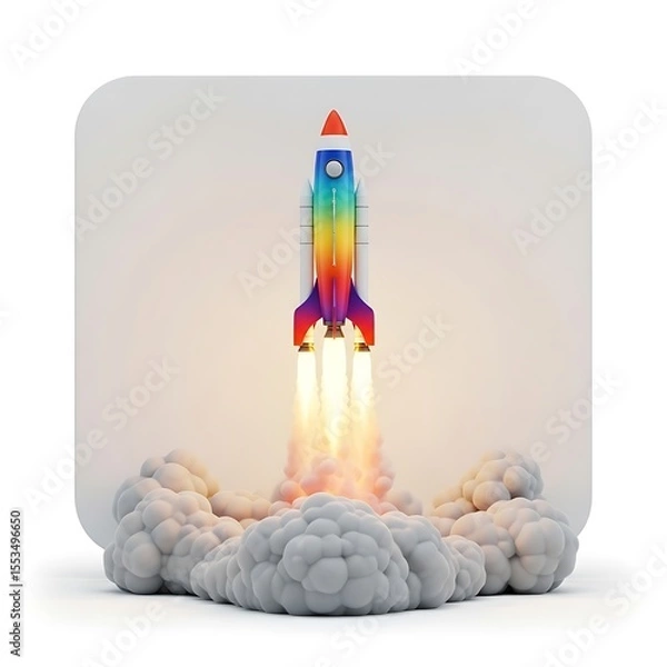 Fototapeta Rainbow Rocket Launching A Symbol of Innovation and Progress