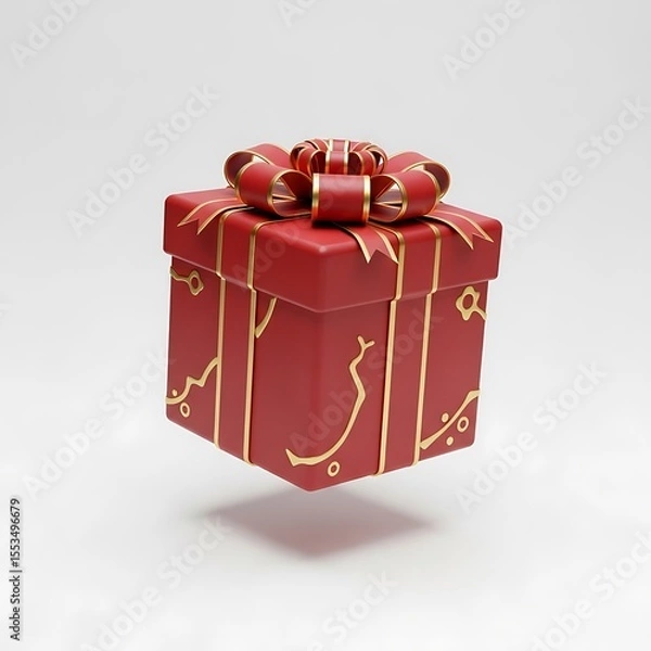Fototapeta Elegant Red Gift Box with Golden Accents A Festive 3D Render
