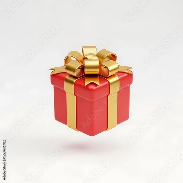 Fototapeta Red Gift Box with Gold Bow Festive 3D Render
