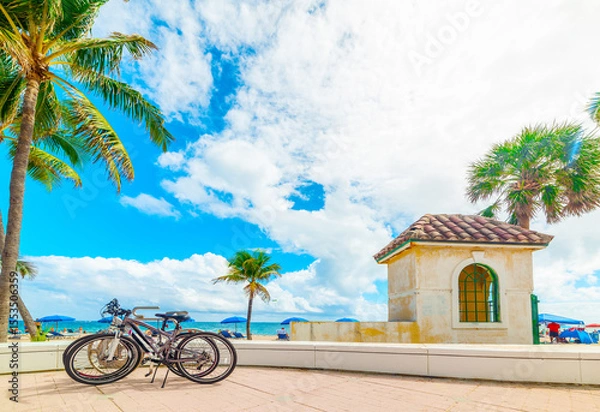 Fototapeta Bicycles parked on Fort Lauderdale seafront